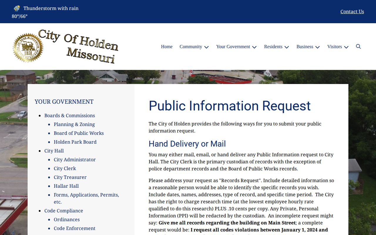 Holden public information form for Holden arrest record requests